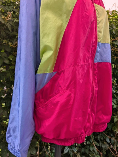 Vintage 1980s Neon Shell Suit Jacket Pink Purple XL
