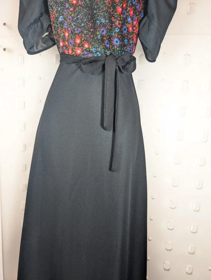 Vintage 1970s Trevira 2000 Floral Maxi Dress UK8/10