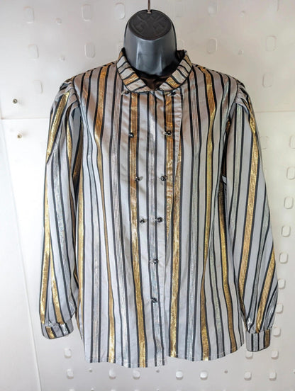 Vintage 1980s Metallic Statement Blouse with Dramatic Sleeves – UK 12
