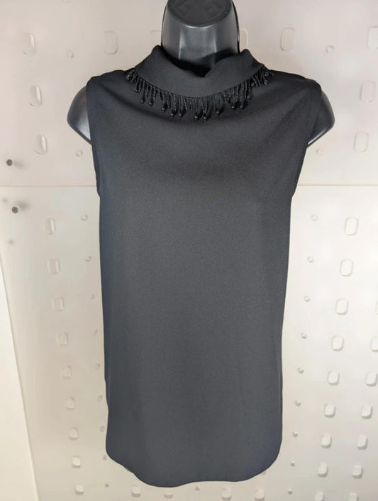 Vintage Rafale London Beaded Collar Black Sleeveless Blouse UK12 Made in England