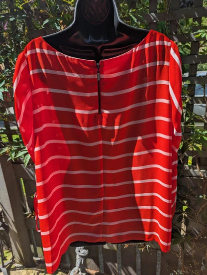 Studio by Preen Coral Stripe Ruched Sleeve Top UK16 NWT