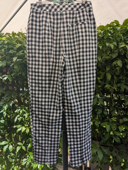 Topshop Check Embroidered Trousers Black White UK10