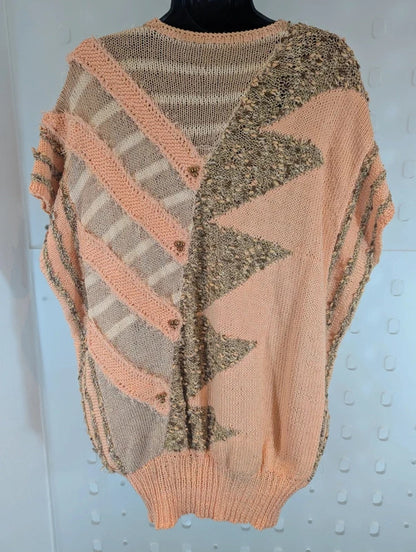 Vintage 1980s Handmade Peach Abstract Oversized Knit Vest