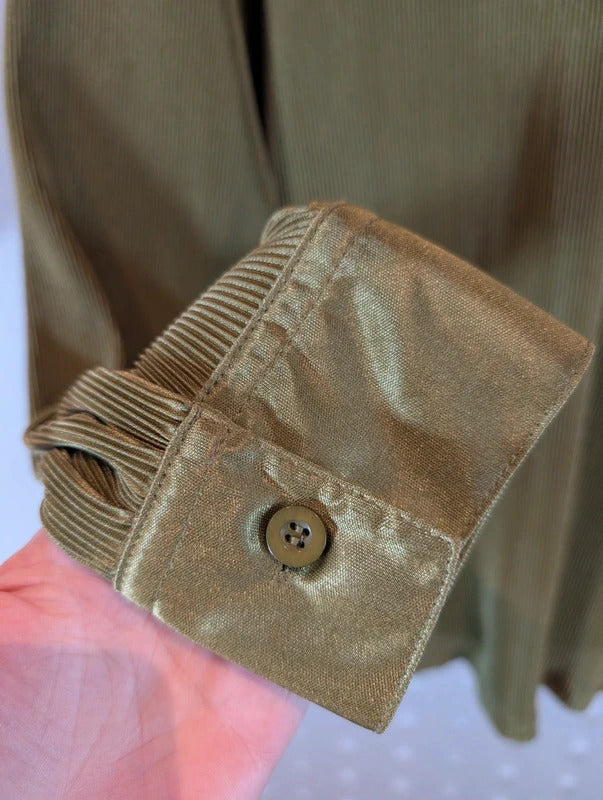 Kangol Khaki Pleated Satin Trim Oversized Shirt UK14 NWT