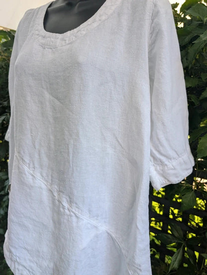 Pure Linen Asymmetric Dress White UK8