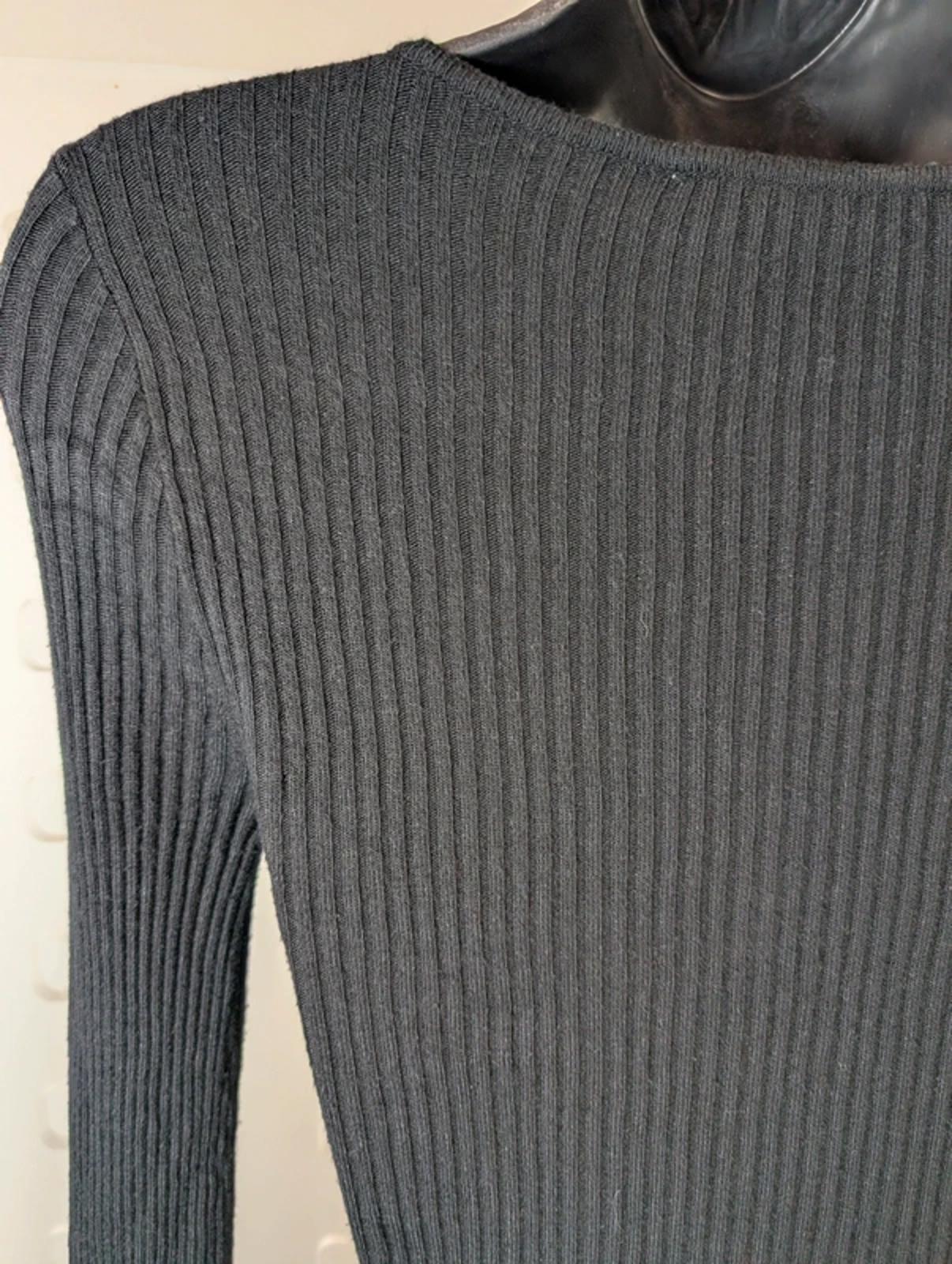 Rue de Femme Ribbed Knit Top M Black Lurex Fluted Sleeve Slim Fit