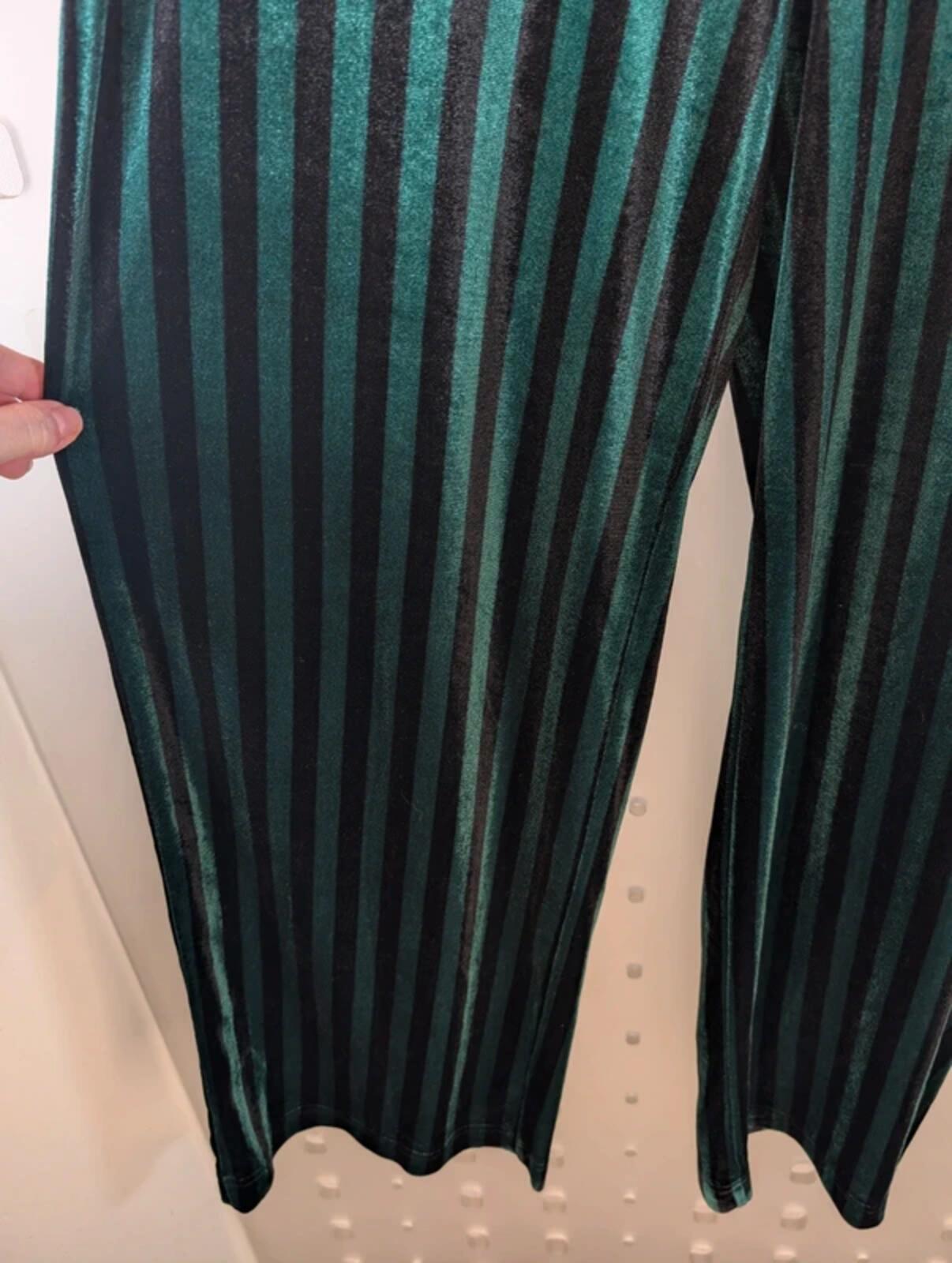 Soaked in Luxury velvet striped wide leg trousers medium gothic boho black green