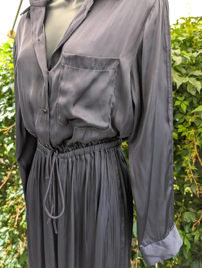 Mango Satin Utility Jumpsuit Charcoal Grey Small