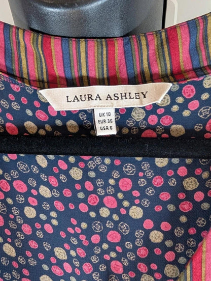 Laura Ashley Tie Blouse UK10 Pink Khaki Print