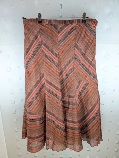 Vintage Impressions Bohemian Godet Midi Skirt Terracotta Rust UK14