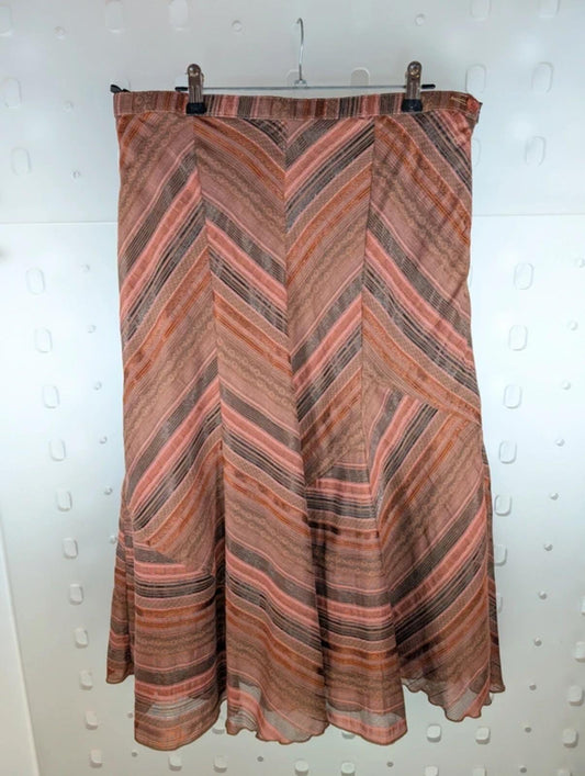 Vintage Impressions Bohemian Godet Midi Skirt Terracotta Rust UK14