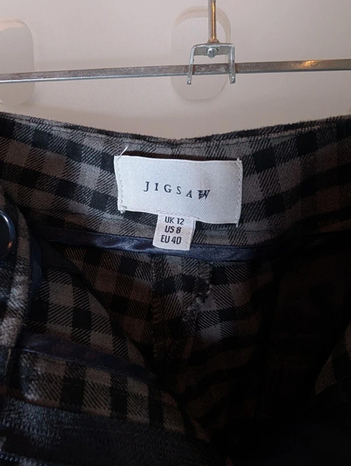 Jigsaw black and grey check wool blend trousers UK 12