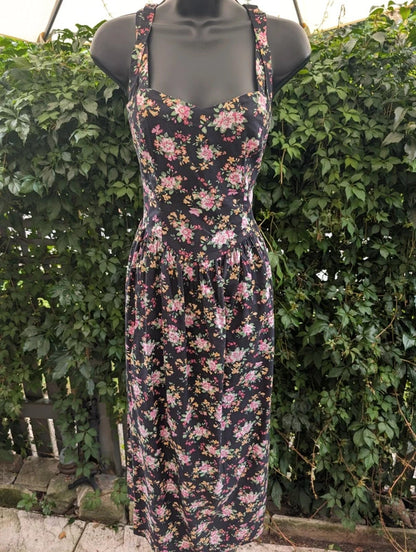 Vintage Laura Ashley Green Label Floral Cotton Dress UK12
