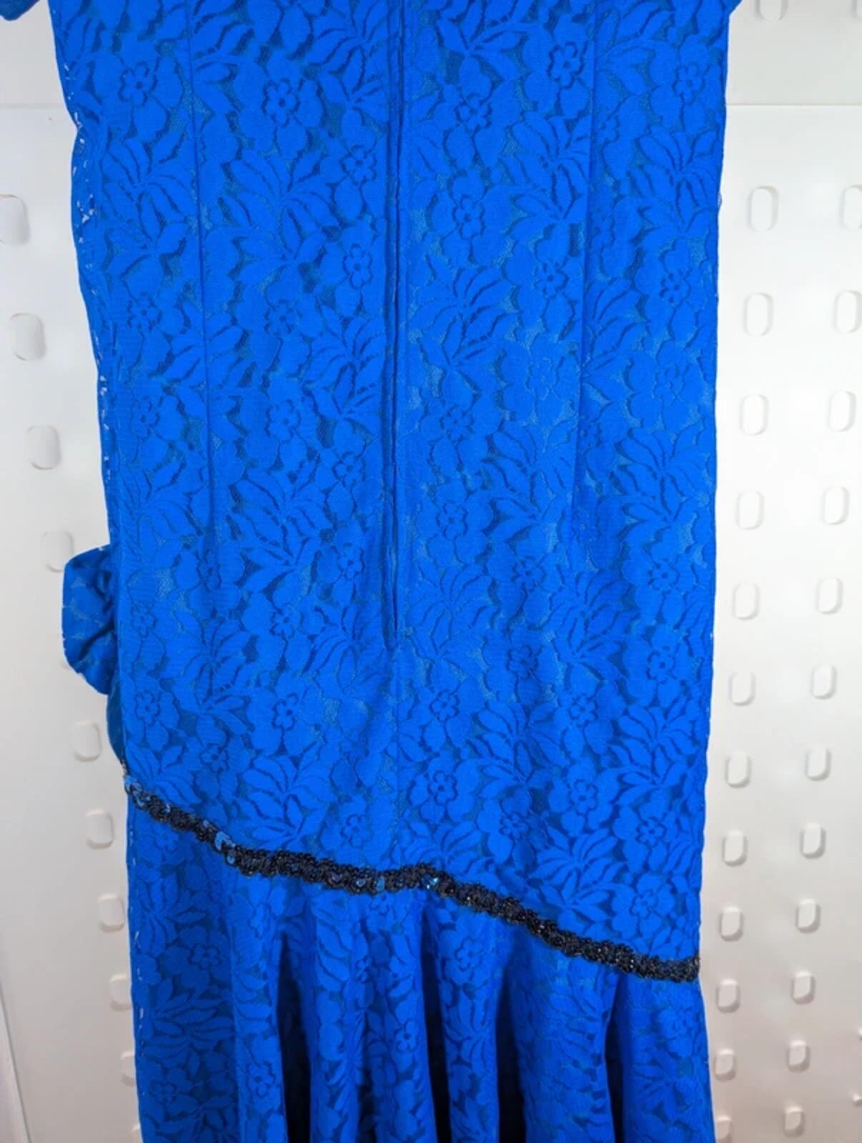 Vintage Blue Lace Maxi Dress Royal Blue UK14/16