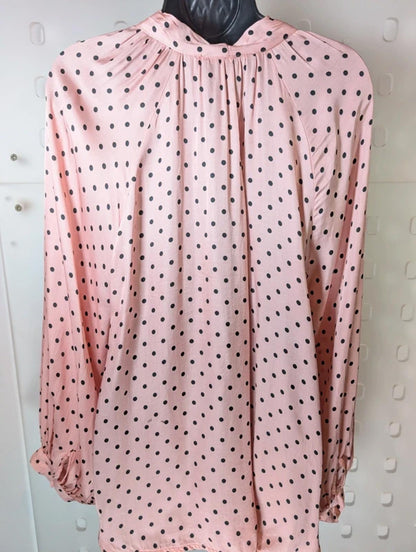 J&L Paris Made in Italy Pink Polka Dot Silk Blend Pussy Bow Blouse