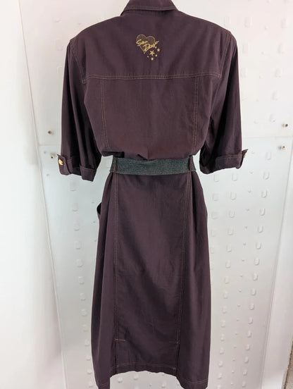 Vintage 80s Jobis Aubergine Cotton Shirt Dress UK16 EU44