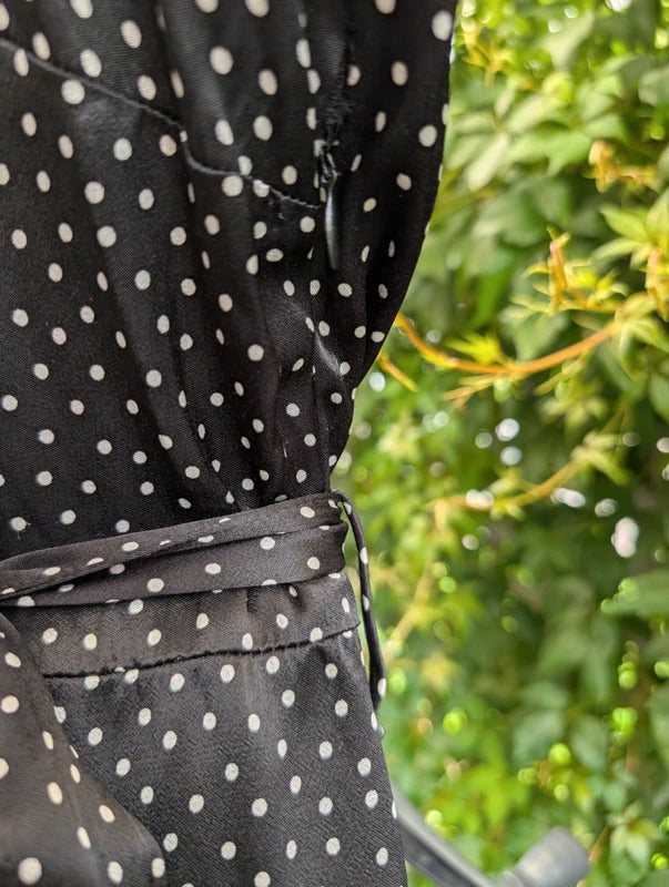Ghost Black Polka Dot Midi Dress | Keyhole Neck | Cut Out Shoulders | UK M