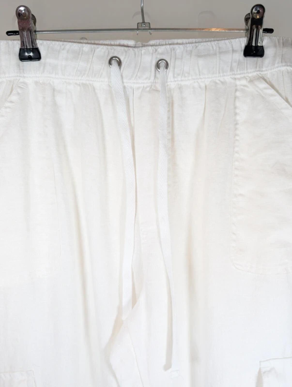 Nicole Miller New York White Linen Cargo Trousers Relaxed Fit Large