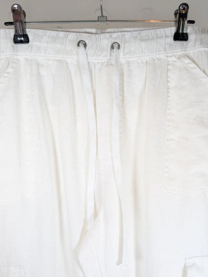 Nicole Miller New York White Linen Cargo Trousers Relaxed Fit Large