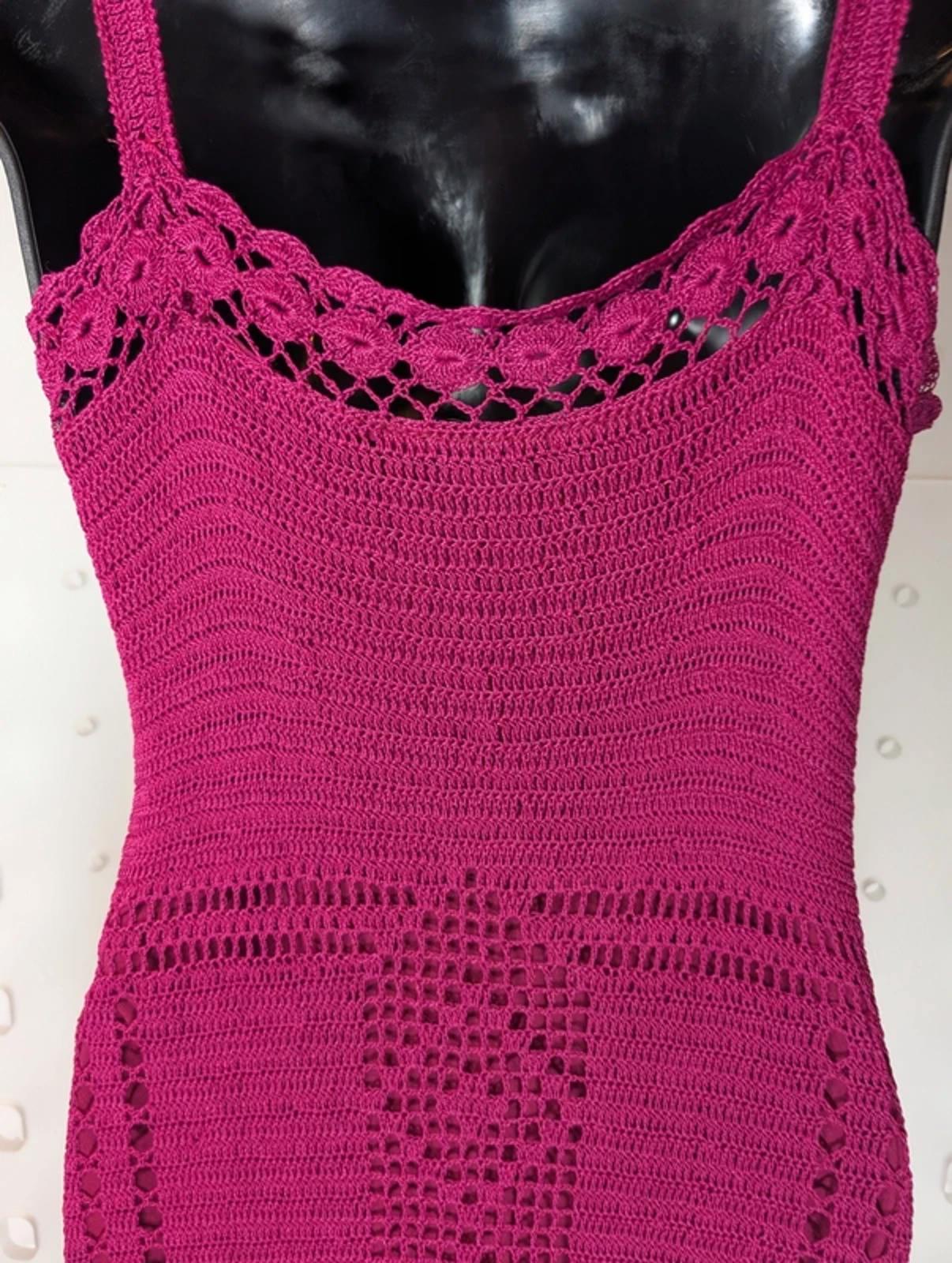Amaranto Crochet Midi Dress Fuchsia UK 12 NWT – Festival 90s Style