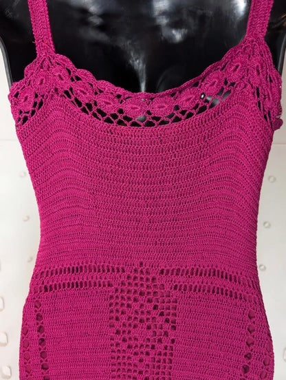 Amaranto Crochet Midi Dress Fuchsia UK 12 NWT – Festival 90s Style