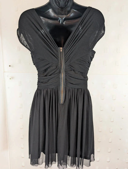 Topshop Black Ruched Mesh Mini Dress UK8 Gothic Y2K