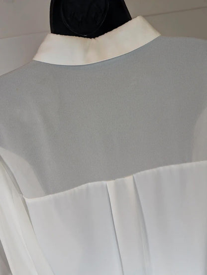 French Connection Longline Sheer Shirt White UK8 Minimal Classic