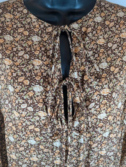 Urban Revivo brown floral boho dress XS UK6 floaty romantic viscose