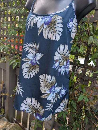 Kushi tropical print longline vest top UK10 navy summer cami