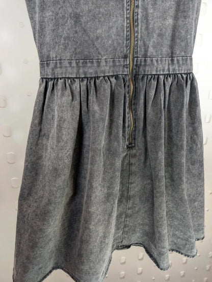 Neon Rose Charcoal Grey Denim Fit & Flare Dress Lace Bodice UK14