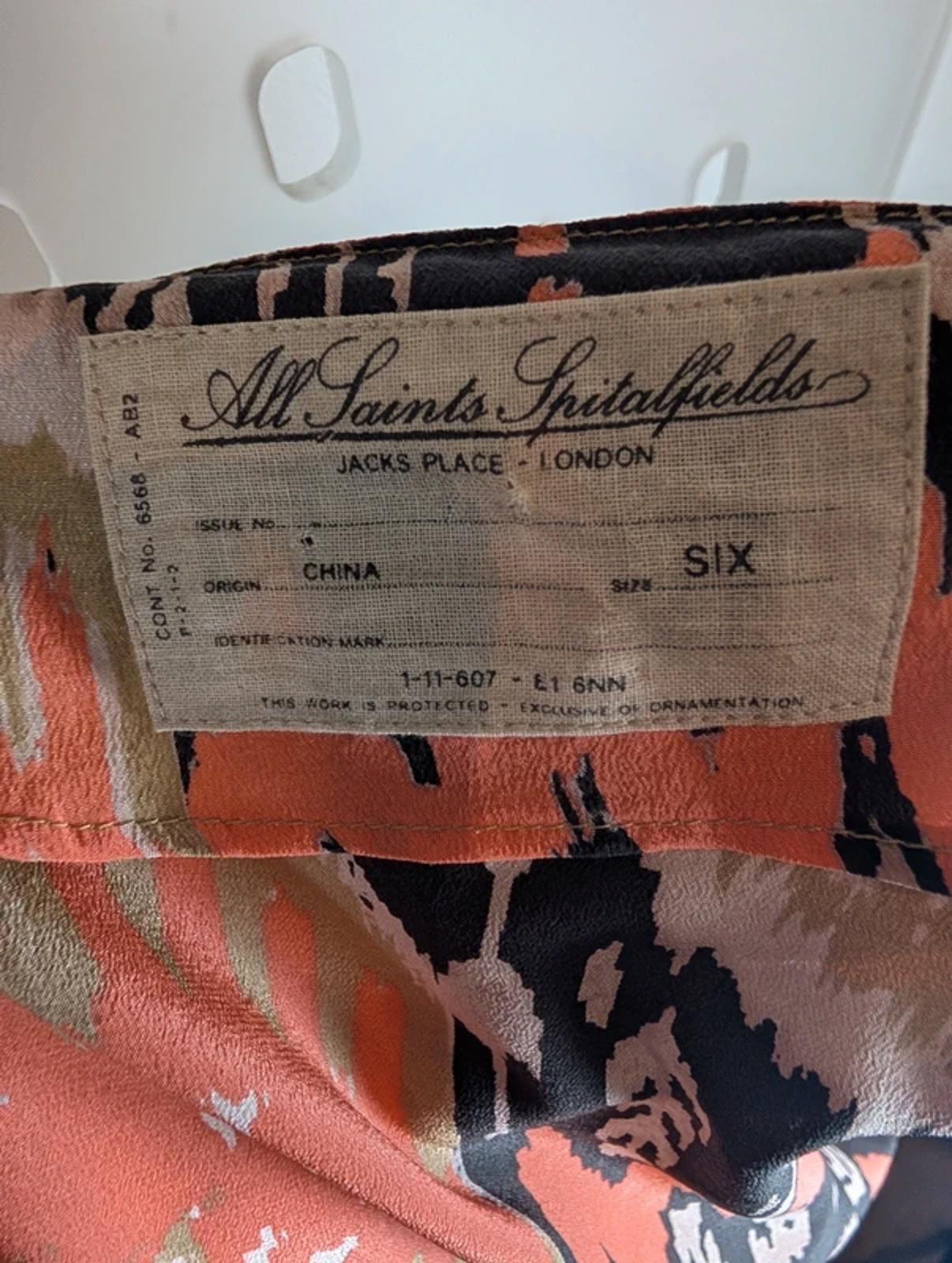 AllSaints Audrina Silk Top Asymmetric Drape Coral Black UK6