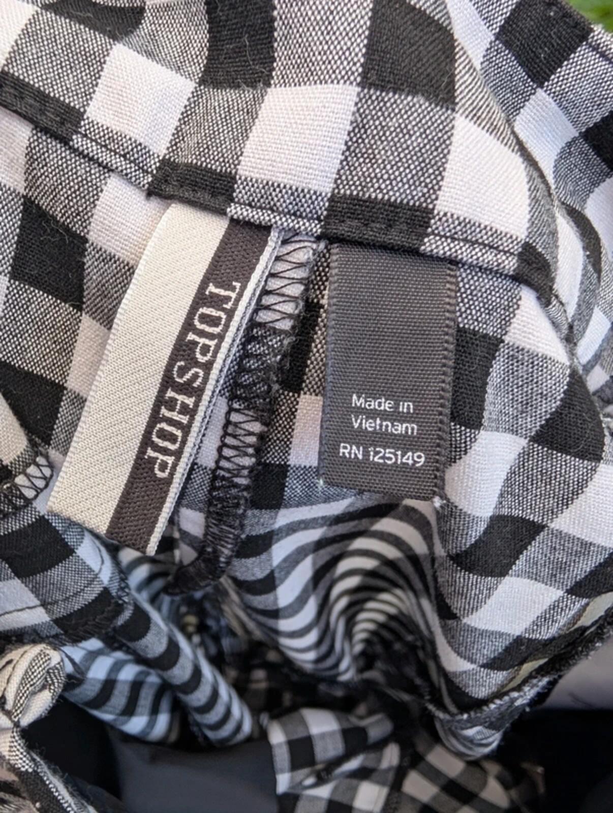 Topshop Check Embroidered Trousers Black White UK10