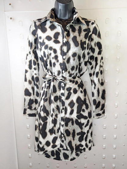 Dancing Leopard Leopard Print Shirt Dress with Belt – XS