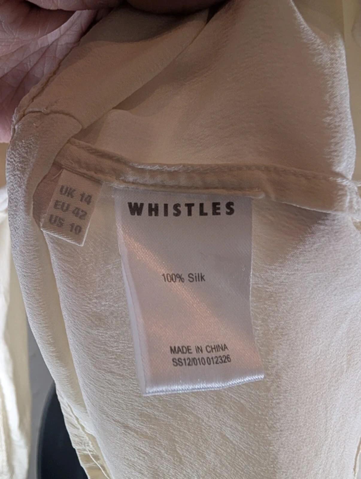 Whistles 100% Silk Blouse Cream Bow Neck UK14