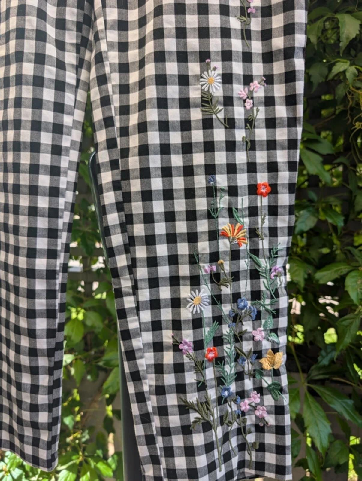 Topshop Check Embroidered Trousers Black White UK10
