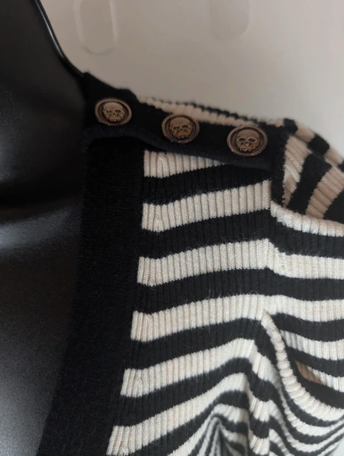 Morgan De Toi Striped Knit Top Skull Buttons Medium