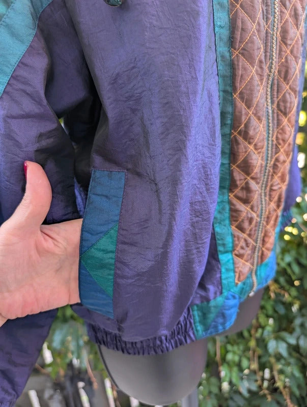 Vintage Active Stuff Colour Block Shell Suit Jacket Purple Teal Medium