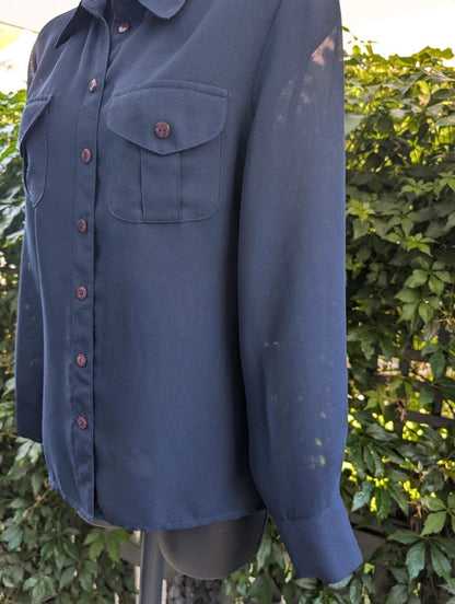 Vintage Bella Moda Sheer Utility Shirt Navy UK12