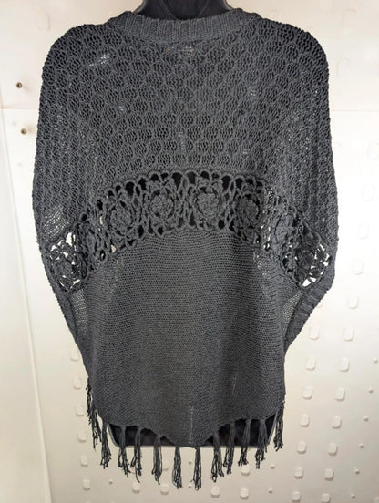 Nina Murati oversized black crochet tassel cardigan S/M