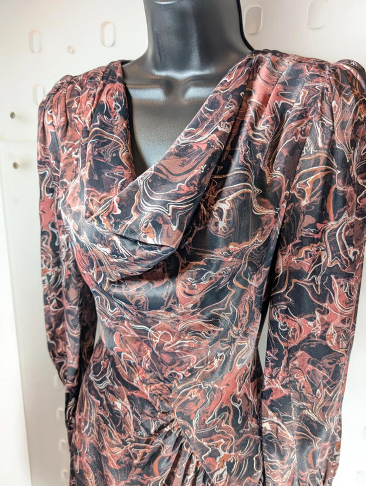 Mint Velvet Marble Print Cowl Dress | UK 6 | Autumnal Earth Tones