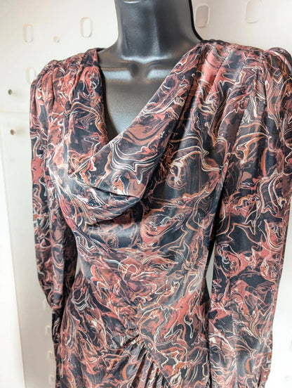 Mint Velvet Marble Print Cowl Dress | UK 6 | Autumnal Earth Tones