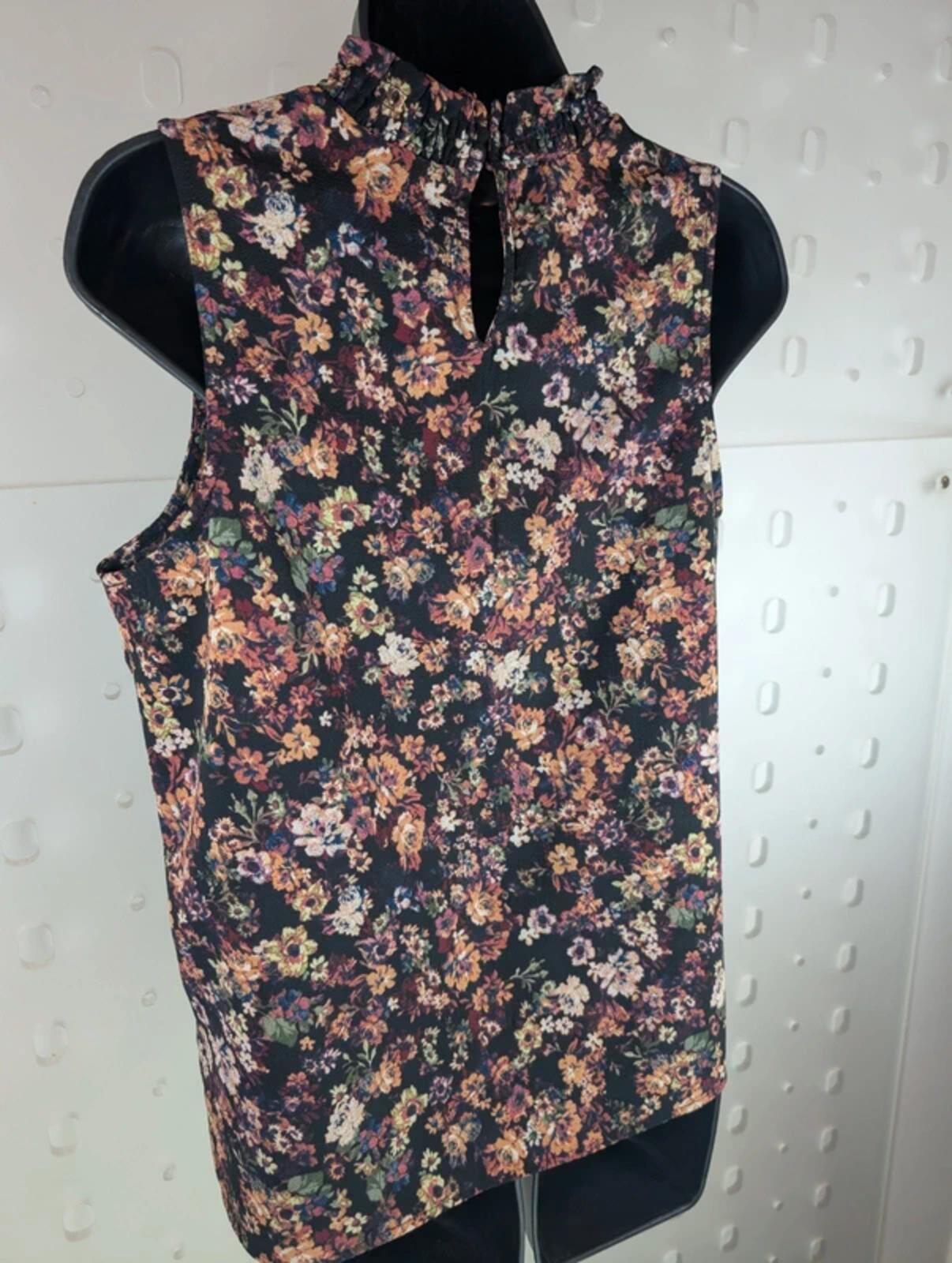 Brody Myles Floral Sleeveless Blouse Black Purple Peach Medium