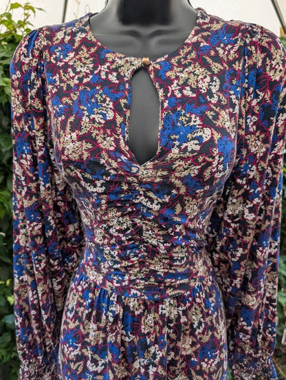 Jigsaw Ruched Batwing Maxi Dress Purple Print M UK10/12