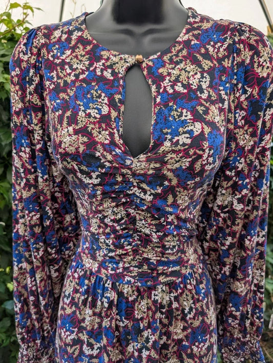 Jigsaw Ruched Batwing Maxi Dress Purple Print M UK10/12