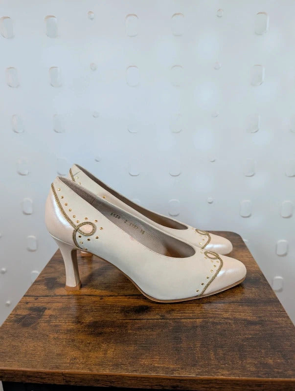 Moda Pelle Nude Blush Leather Gold Detail Heels EU38 UK5