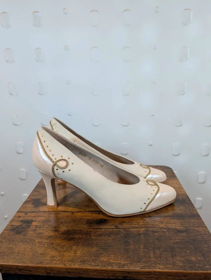 Moda Pelle Nude Blush Leather Gold Detail Heels EU38 UK5