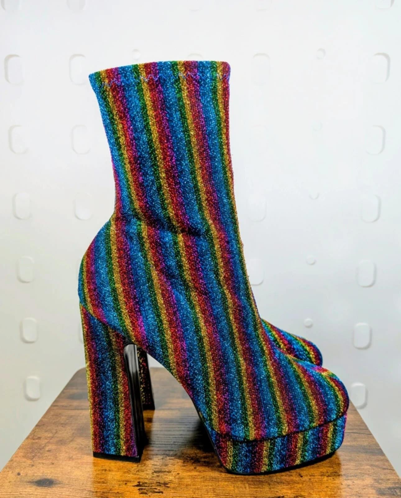 ASOS Bowie Rainbow Glitter Ankle Boots UK4 Festival Pride Party