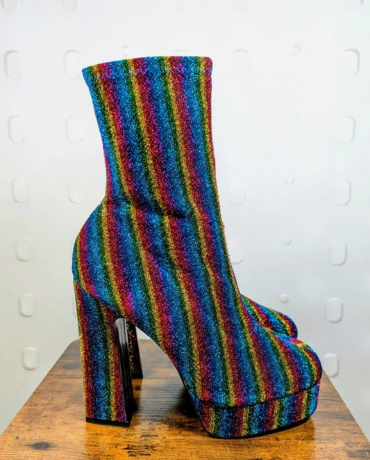 ASOS Bowie Rainbow Glitter Ankle Boots UK4 Festival Pride Party