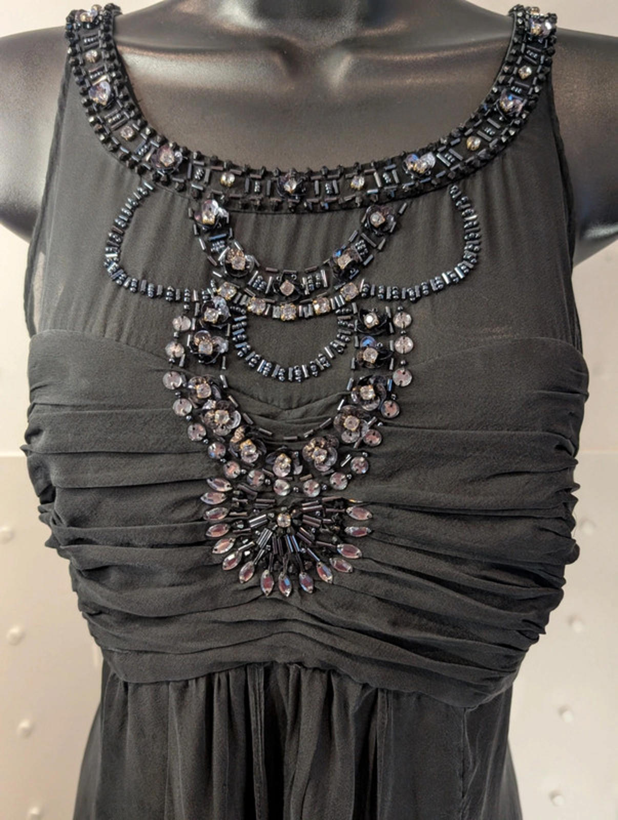 Monsoon Black Silk Beaded Maxi Evening Dress UK 16