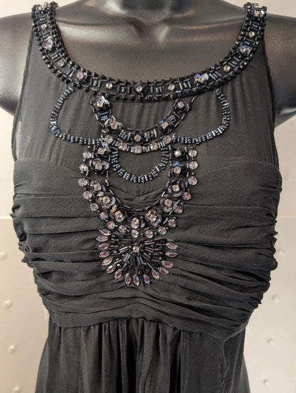 Monsoon Black Silk Beaded Maxi Evening Dress UK 16